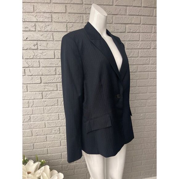 Kasper Women Black & Blue Pin Striped One Button Blazer Size 18 - Picture 3 of 11